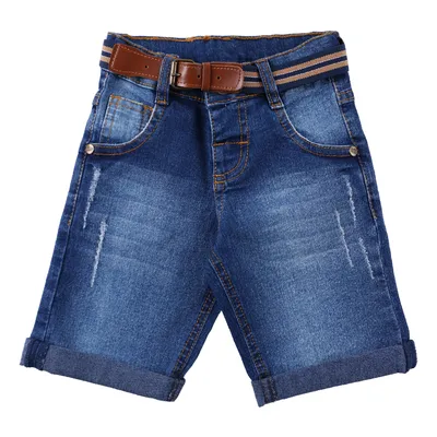 Bermuda Jeans Infantil Gijo Kids Com Lavagem Used E Cinto Bermuda Jeans Infantil Gijo Kids Com Lavagem Used E Cinto